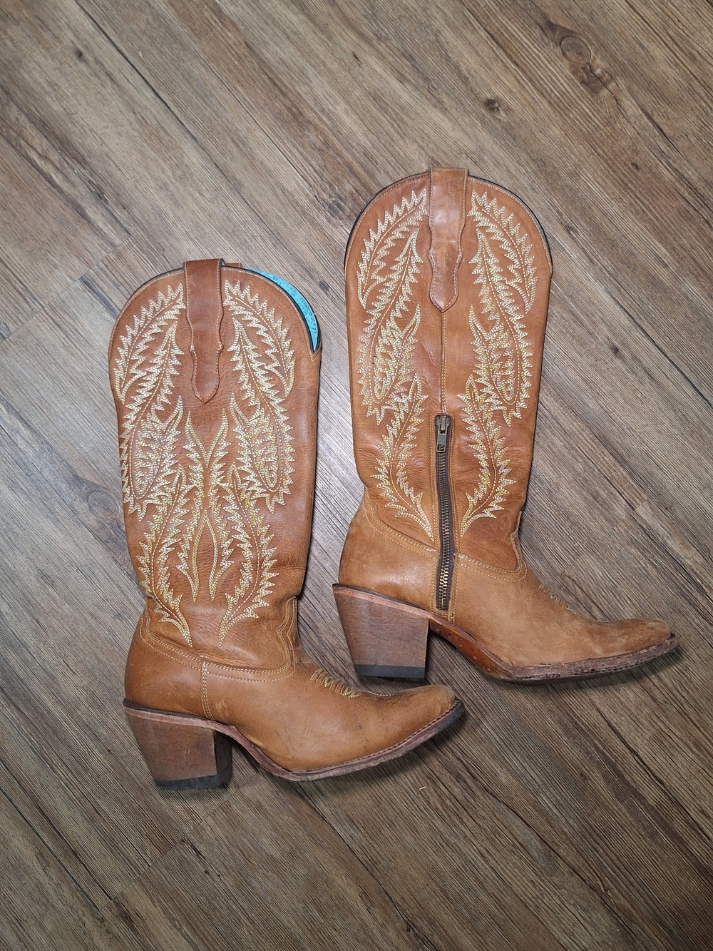 Corral Handcrafted Golden Brown Leather Embroidery Tall Side-Zip Boots A4216 - 8